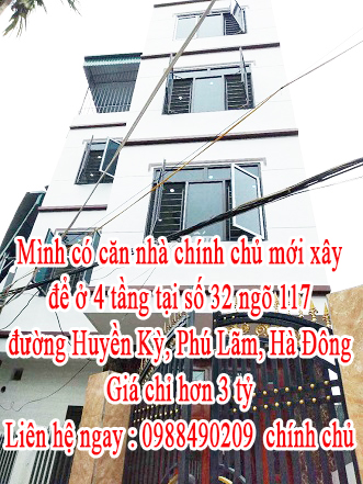 Mình có căn nhà chính chủ mới xây để ở 4 tầng tại số 32 ngõ 117 đường Huyền Kỳ, Phú Lãm, Hà Đông, 2573639