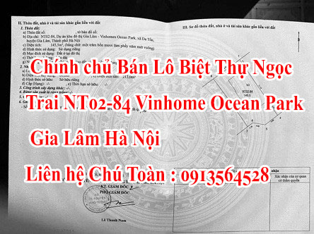 Chính chủ Bán CẮT LỖ  Lô Biệt Thự Ngọc Trai , NT02-84 Vinhome Ocean Park Gia Lâm Hà Nội. 2588638